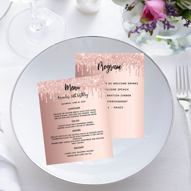 Menu programme rose or fête d'anniversaire (Créateur téléchargé)