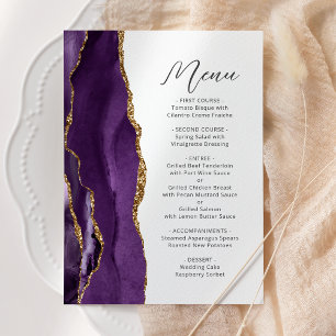 Menu Purple Gold Agate Mariage de script moderne