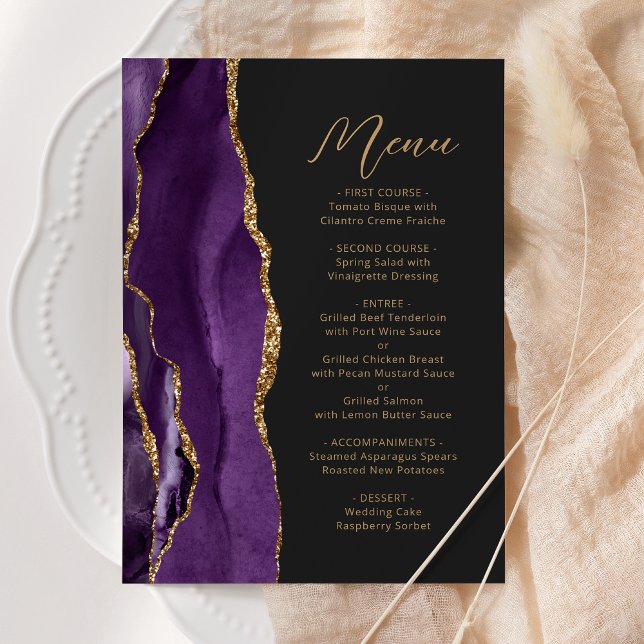 Menu Purple Gold Agate moderne Script Mariage foncé (Créateur téléchargé)