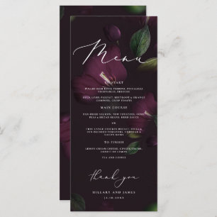 Menu Purple Moody Blooms Calligraphie Mariage Dîner