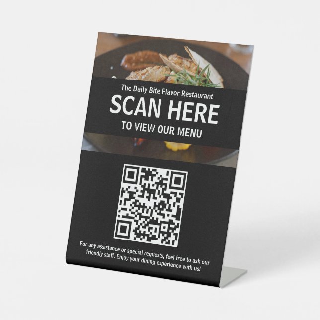 Menü-QR-Code für Café- oder Restaurant-Tischschild Sockelschild (Vorderseite)
