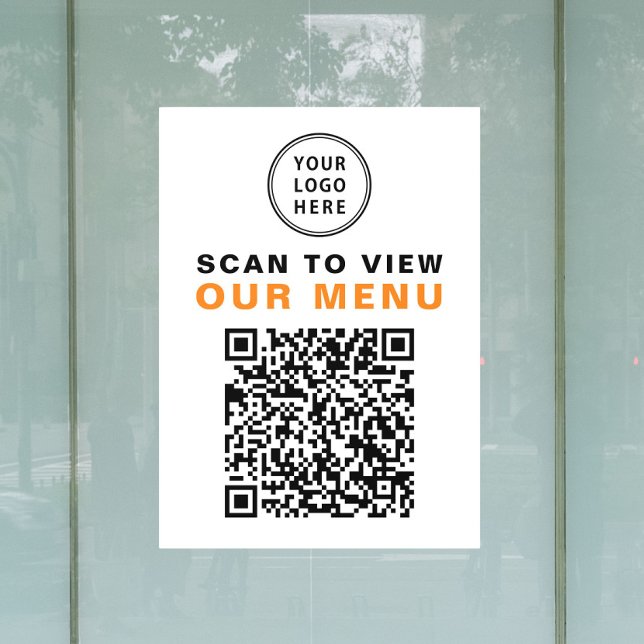 Menü QR Code Restaurant Café Logo Fensteraufkleber (Menu QR Code Restaurant Cafe Logo Window Cling)