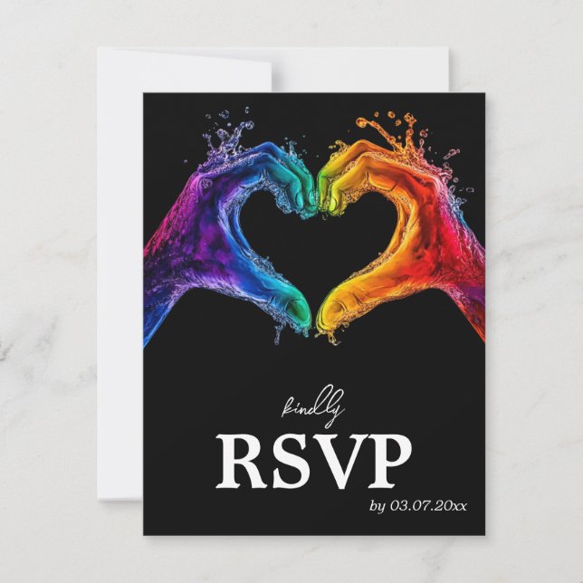 🌈 ❤️ MENU +QR Herz des Stolz Hochzeit RSVP Karte (Vorderseite)