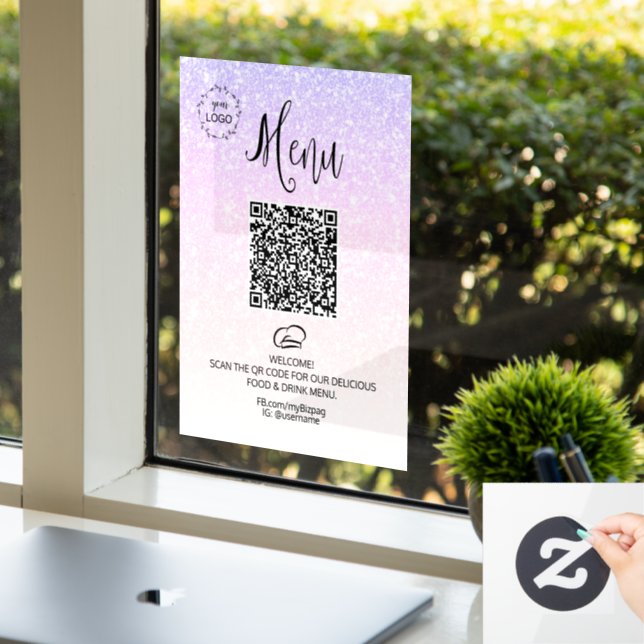 *~* Menü QR LOGO Ombre Glitzer Fensteraufkleber (Büro)