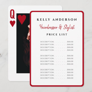 Menu Queen of Hearts Red Photo Services Hairdresser