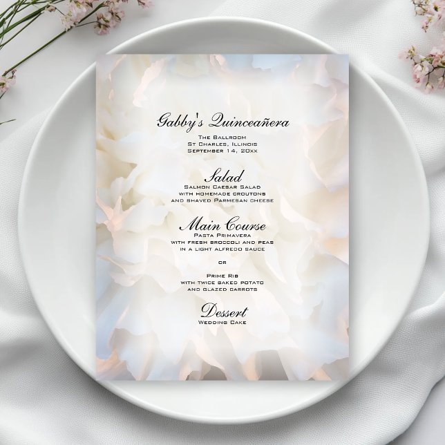 Menu Quinceañera Floral Blanc (Créateur téléchargé)