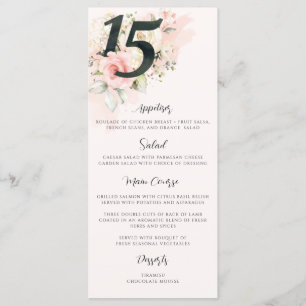 Menu Quinceanera florale rose 15e anniversaire de la fê