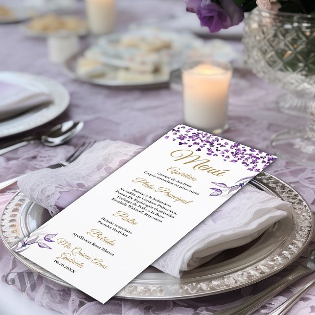 Menu Quinceañera Menú de cena de follaje morado español (Créateur téléchargé)