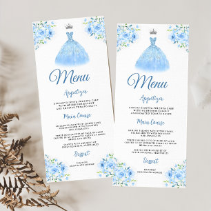 Menu Quinceanera Silver Blue Floral Gown