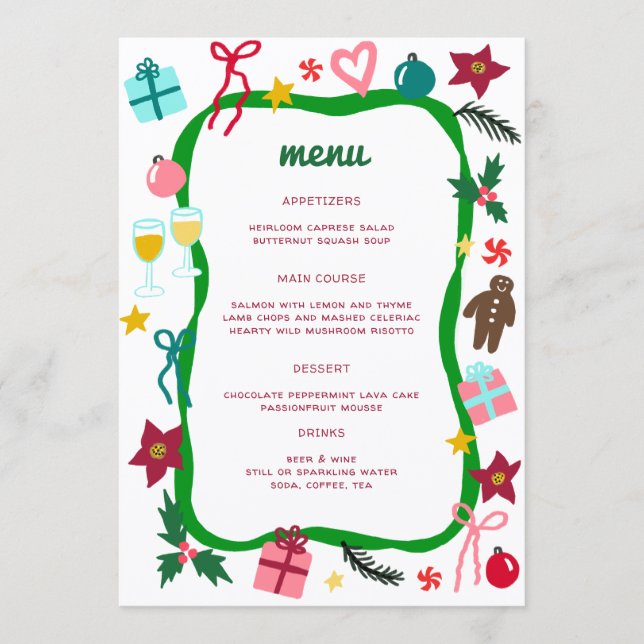 Menu Quirky Whimsical Christmas CUSTOM Holiday Party (Devant)