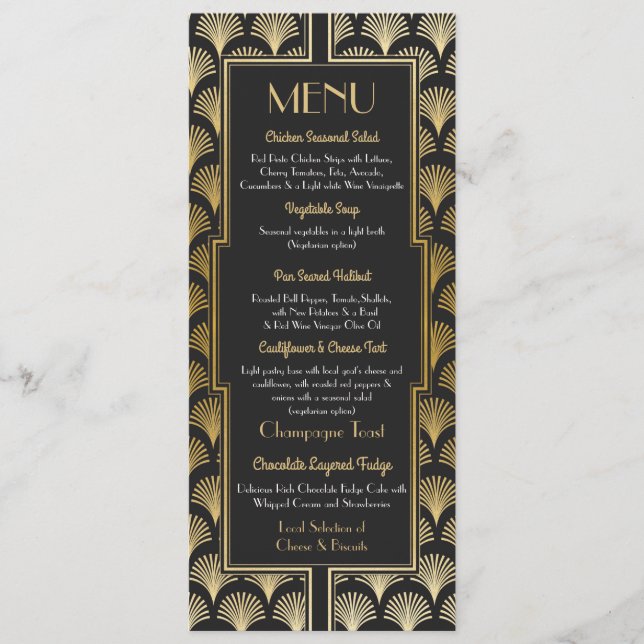 Menu Réception Art déco du Mariage des années 1920 (Devant)