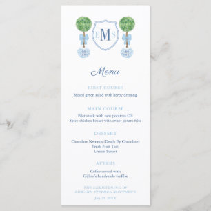 Menu Réception de baptême de bébé garçon avec topiaire