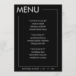 Menu Réception de mariage à la frontière noire