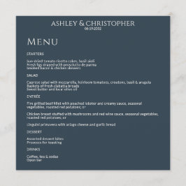 Menu Réception de mariage bleu marine minimal moderne