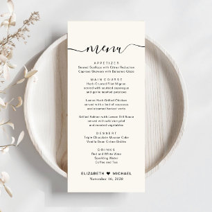 Menu Réception de mariage chic écriture cream