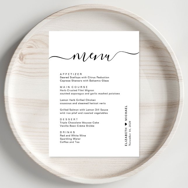 Menu Réception de mariage Chic Script (Créateur téléchargé)