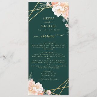 Menu Réception de mariage d'or Emerald Green Floral Pea