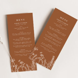 Menu Réception de mariage Fleur sauvage de Boho orange 