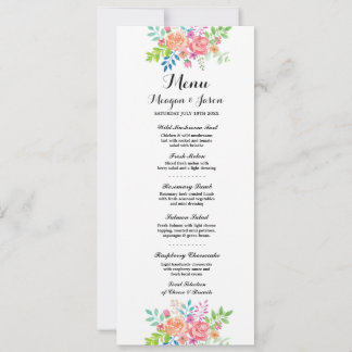 Menu Réception de Mariage Fleurs Élégantes Cartes