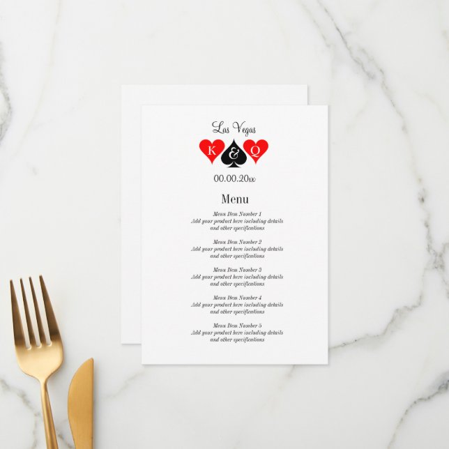Menu Réception de mariage inoubliable à Las Vegas (Devant/Arrière en situation)