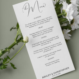 Menu Réception de mariage minimaliste noir et blanc