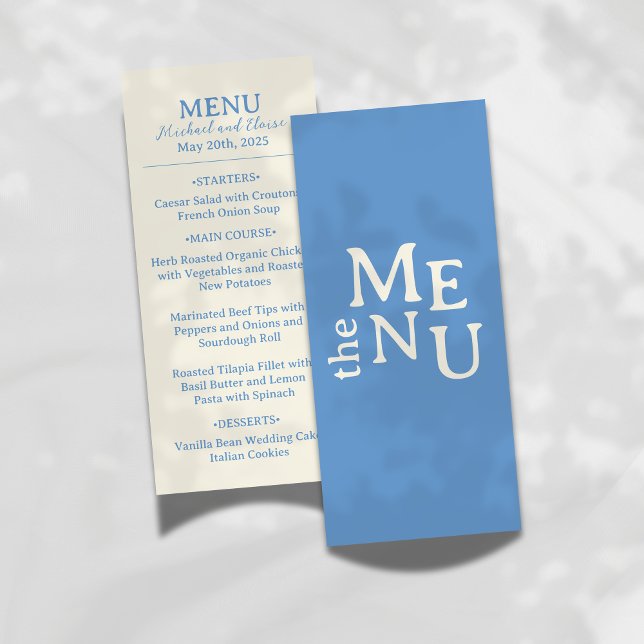 Menu Réception De Mariage Neutre Minimaliste Moderne (Add a refined touch to your reception with this Modern Wedding Menu in soft blue and tan tones.)