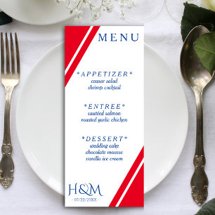 Menu Réception de mariage rouge blanc et bleu en bande