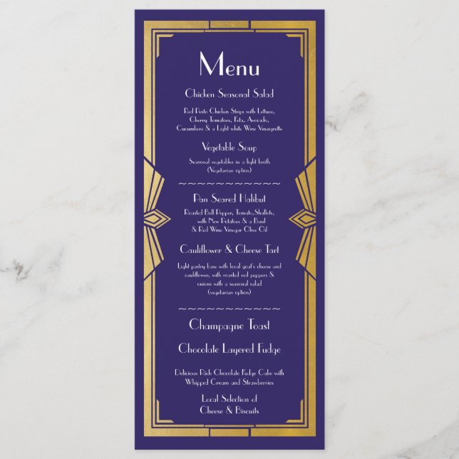 Menu Réception de Mariage Rustique Art Déco des An (Devant)