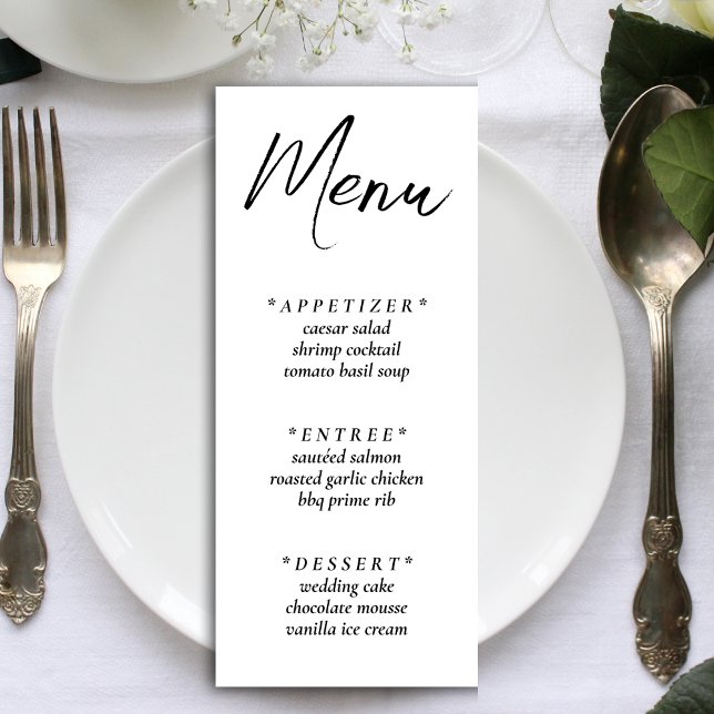 Menu Réception De Mariage Simple Et Élégante (White Simple Elegant Wedding Reception Menu)