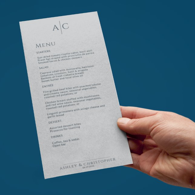 Menu Réception de mariage simple Marine & Grey Monogram (Créateur téléchargé)