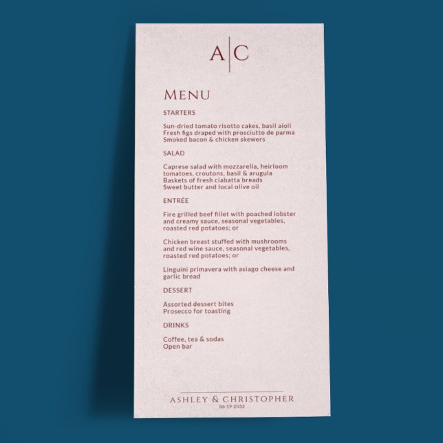 Menu Réception de mariage simple pour bébé et Rose mono (Créateur téléchargé)