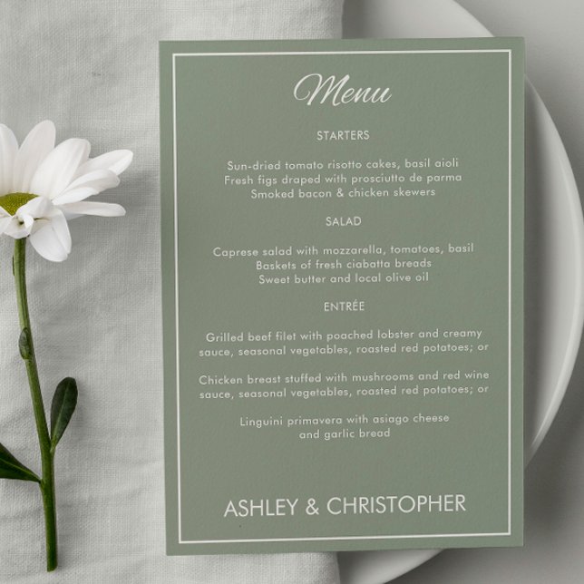 Menu Réception De Mariage Verte De Sage De Script Minim (Créateur téléchargé)