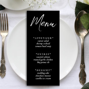 Menu Réception Noire Simple Et Élégante De Mariage