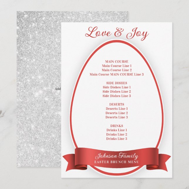 Menu Red Elegant Simple Oeuf de Pâques Brunch Dîner (Devant / Derrière)