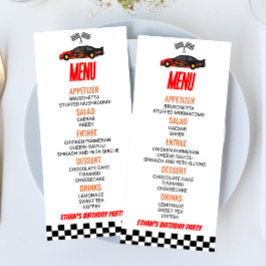Menu Red Flame Race Car Anniversaire Fête Nourriture