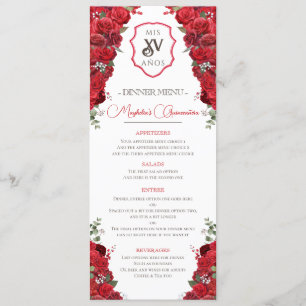 Menu Red Floral Western Charro Quinceañera Party