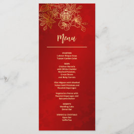 Menu Red Gold Floral Line Art Mariage chinois