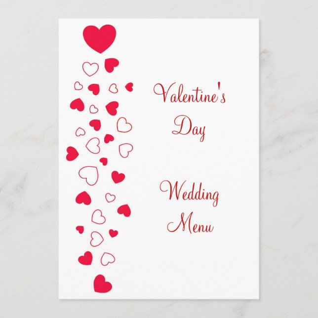 Menu Red Heart Design Valentines Day Mariage (Devant)