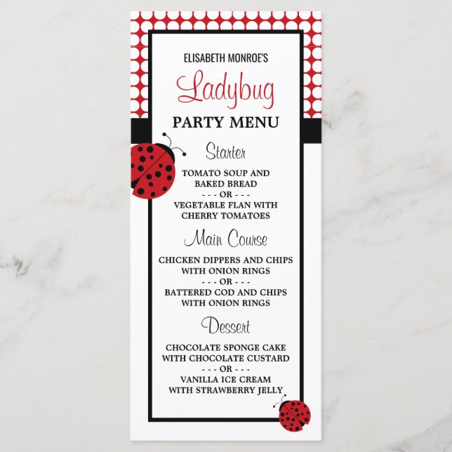 Menu Red Ladybug Children's Birthday Party (Devant)