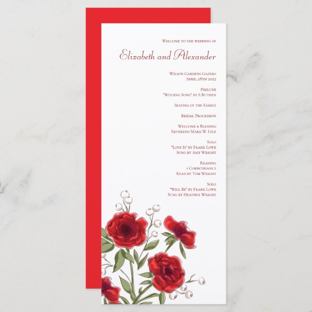 Menu Red Rose Romantic Wedding Programs (Devant / Derrière)