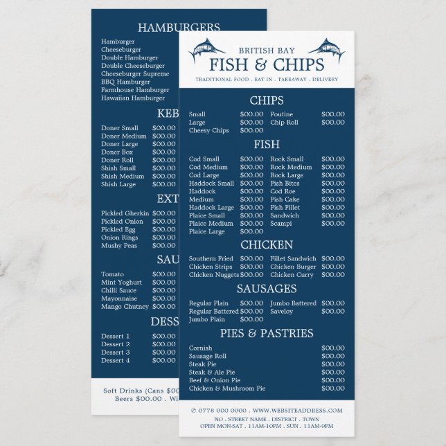 Menu Restaurant Fish & Chip Shop Slimline (Devant / Derrière)