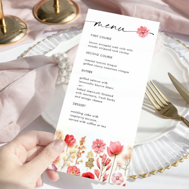 Menu Retro Pastel Pink Boho Fleur sauvage Détails sur l (Créateur téléchargé)