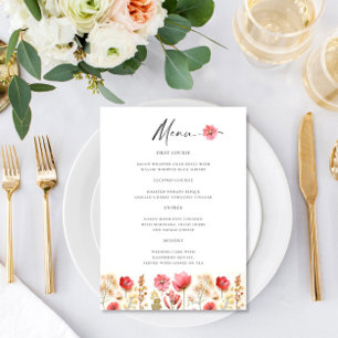 Menu Retro Pastel Pink Boho Fleur sauvage Détails sur l