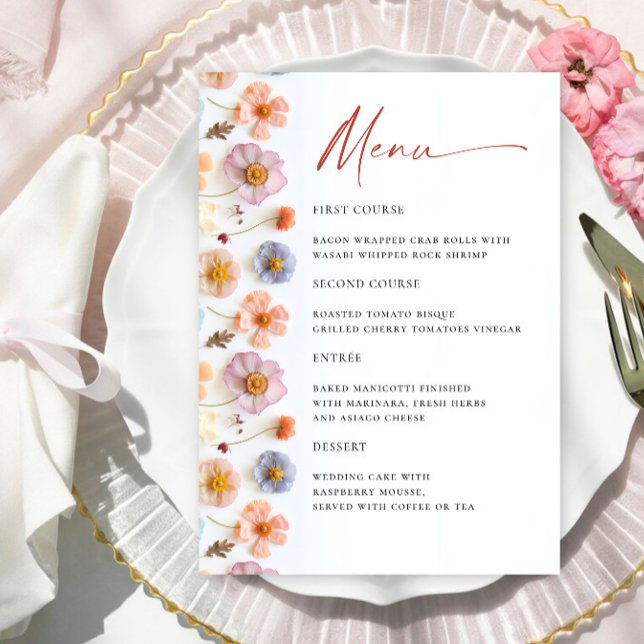 Menu Retro Pastel Pink Boho Fleur sauvage Détails sur l (Créateur téléchargé)