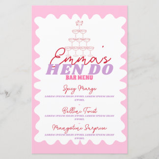Menu Retro Pink Red Wavy Border Party Boissons