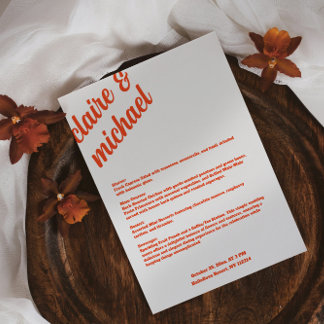 Menu Rétro Simple Mariage Table Cartes Menu plat