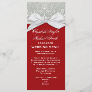 Menu Ribbon de luxe Silver/Red Mariage damassé