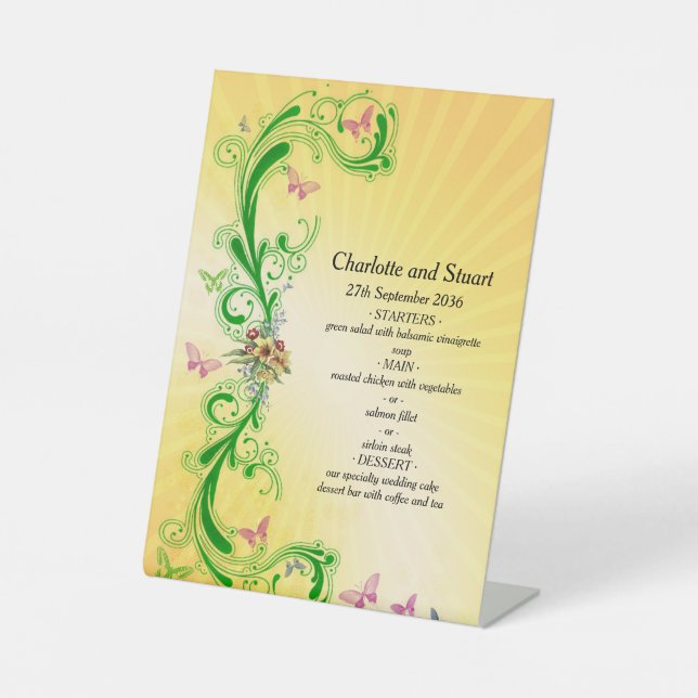 Menü "Rollen und Schmetterlinge" Sockelschild (Vorderseite)