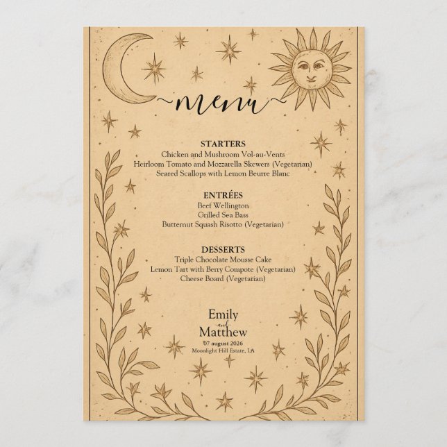 Menu Romance céleste Conception mystique céleste (Devant)