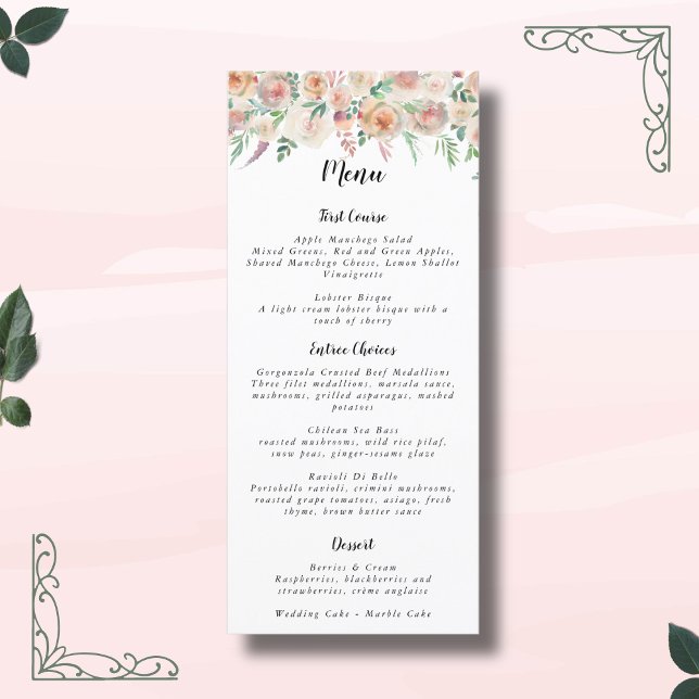 Menu Romance intemporelle Floral Mariage de couronne (Créateur téléchargé)